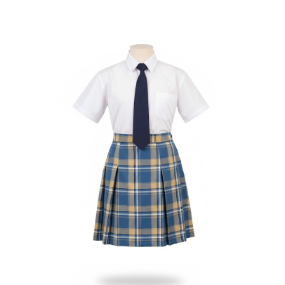 Uniforme Escolar Completo - Conjunto de Falda Plisada Azul y Camisa Cl&aacute;sica