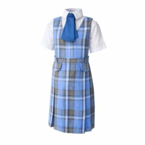 Jumper Escolar a Cuadros Celeste y Gris con Falda Plisada – Uniforme Escolar Resistente