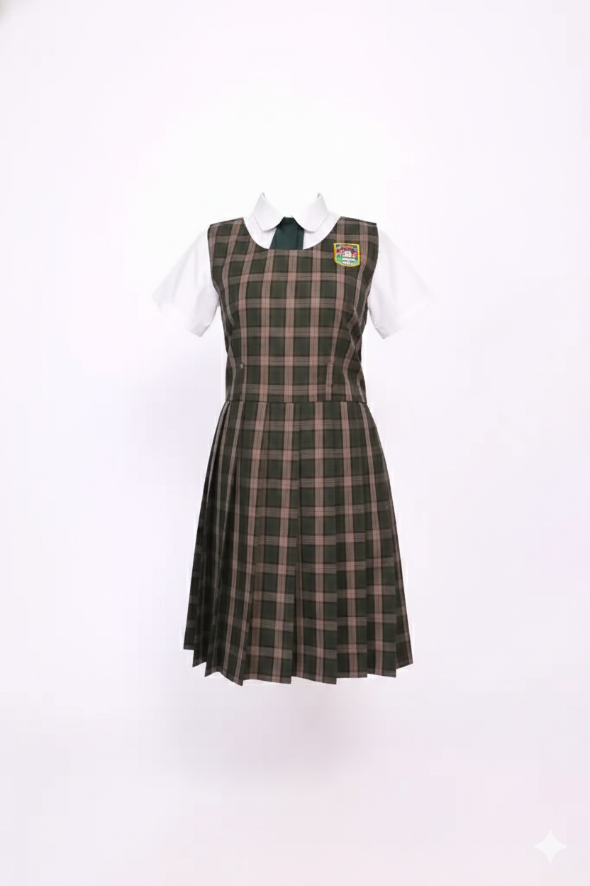 Jumper Escolar Plisado a Cuadros Verde y Marr&oacute;n &ndash; Uniforme Escolar Cl&aacute;sico