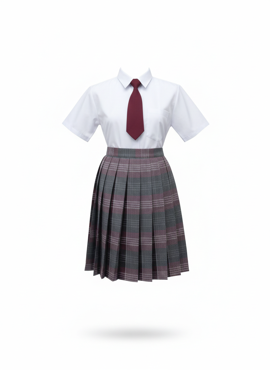 Falda Escolar Plisada a Cuadros Gris y Vino &ndash; Uniforme Escolar Cl&aacute;sico